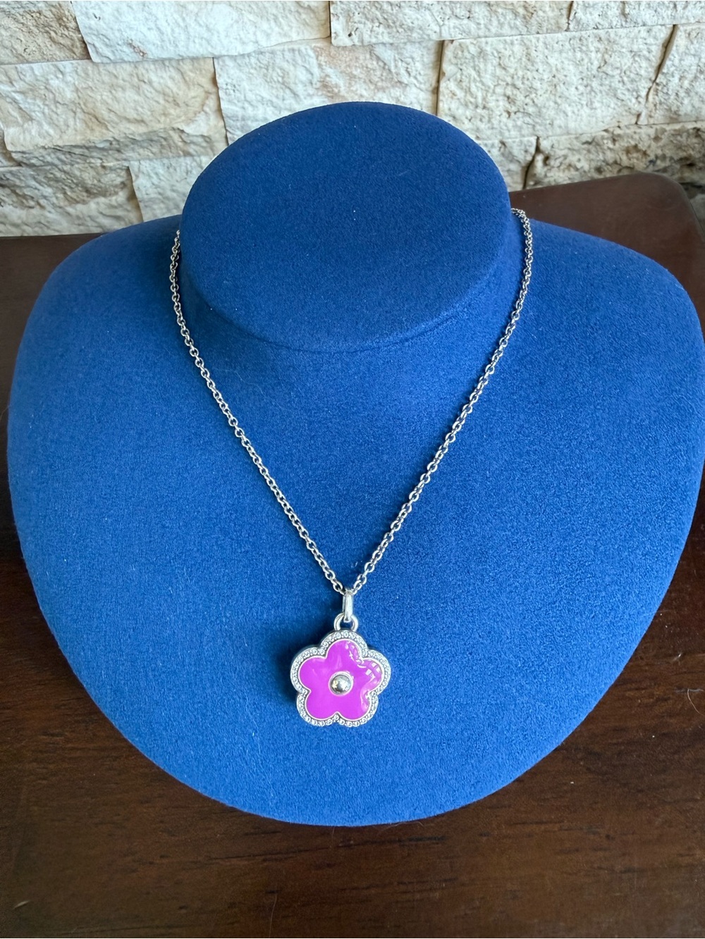 Brighton Silver Necklace with Pink Flower Pendant